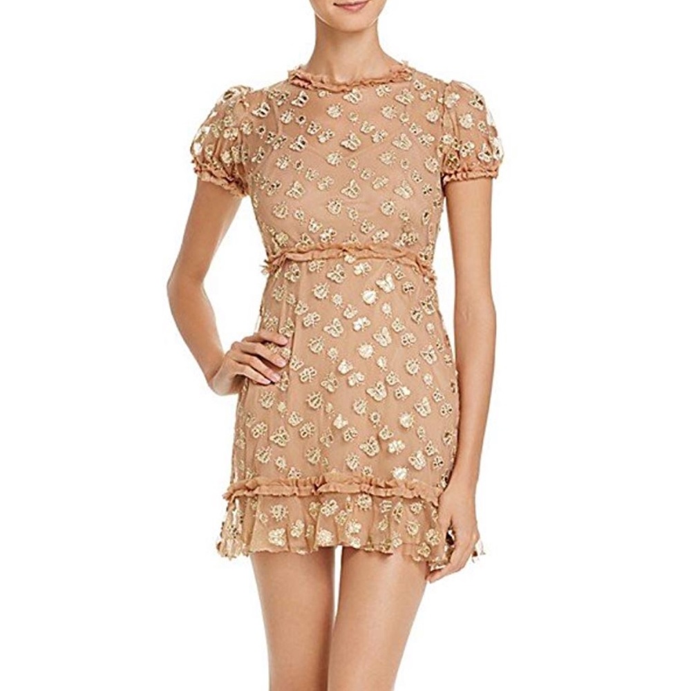 For Love & Lemons Golden Garden Tulle Mini Dress